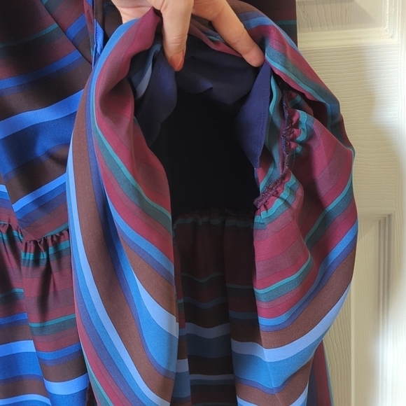 Banana Republic Striped Sleeveless Halter Flounce Hem A-Line Midi Dress Maroon S - Picture 10 of 15